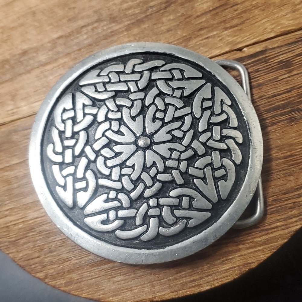 St justin vintage collectors belt buckle celtic print